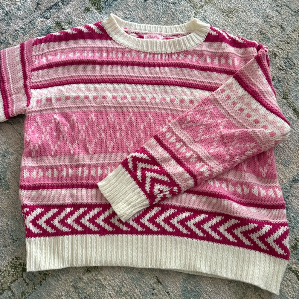 Pink and Cream Patterned Women's Sweater